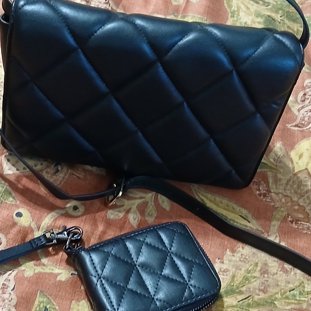 H&M Black Quilted Crossbody Bag with Coin Purse